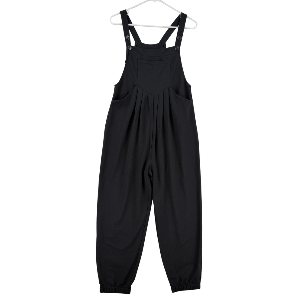 Halara Overalls Womens Small Black Knit Bib Pleated Pockets Elastic Cuffs